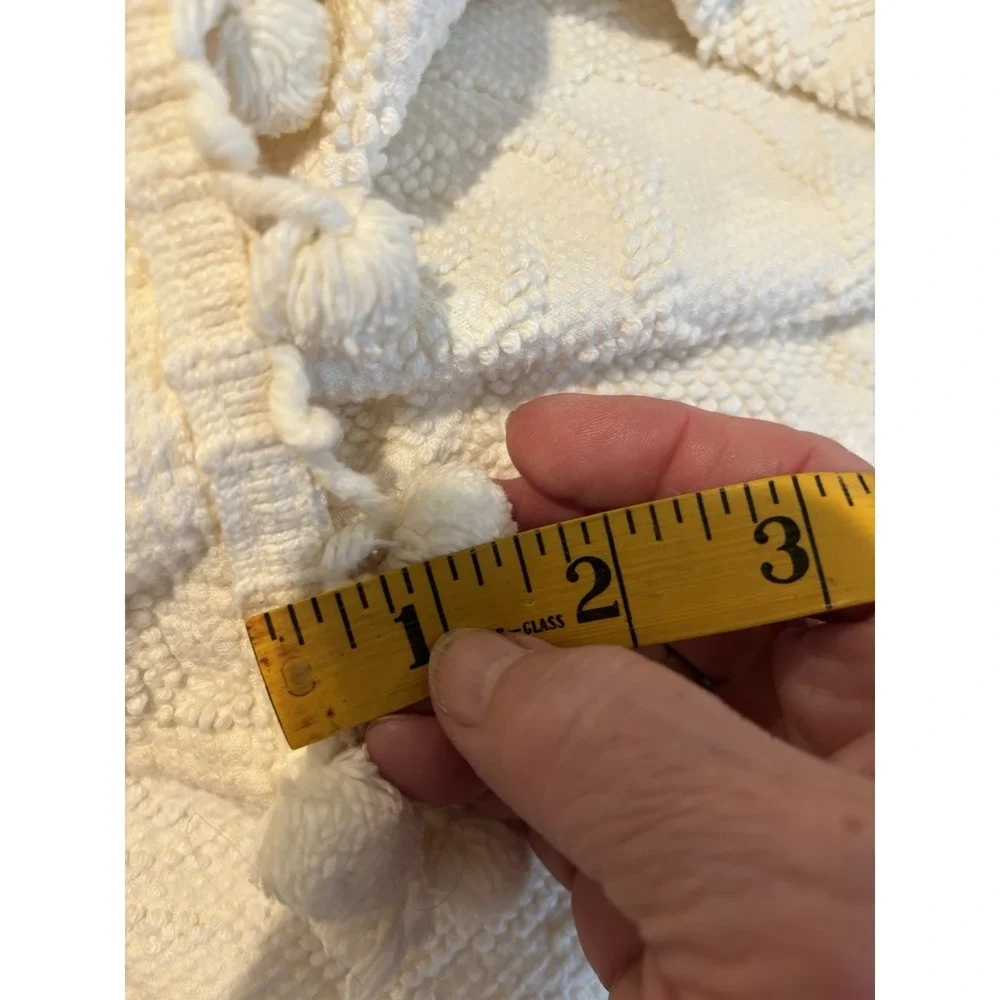 Vintage White Ivory Chenille Bedspread Queen S Raised Rose Floral Pom Pom Fringe
